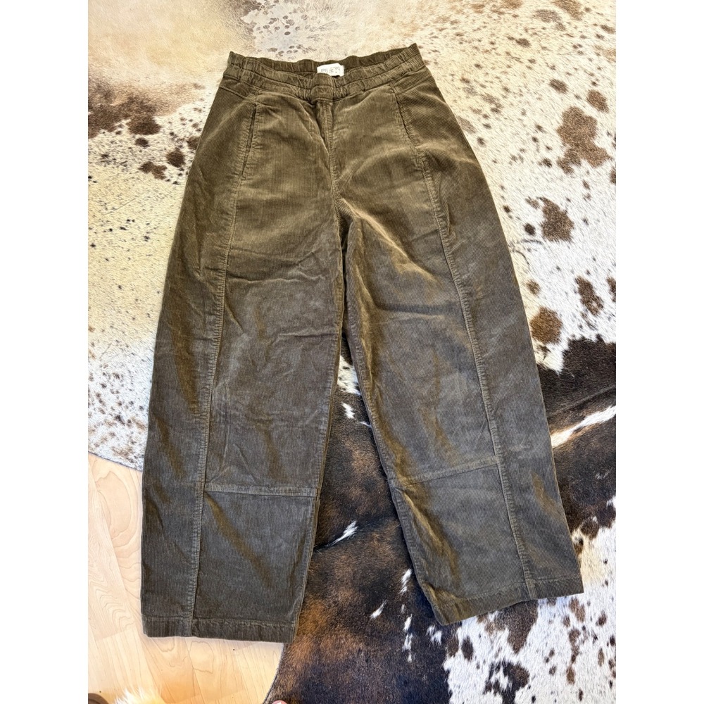 Pilcro Green Izzie Relaxed Corduroy Pull-On Barrel Pants Size Extra Small